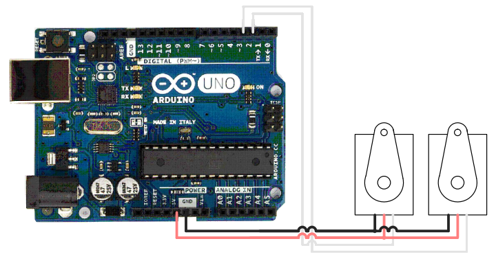 Схема подключения двух сервопривода к Arduino