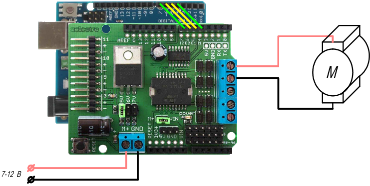 Connecting a DC motor to Arduino via L298P driver